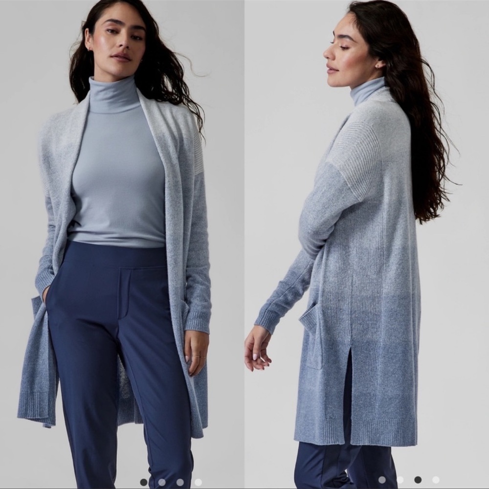 Athleta Ombre Spirit Wool Cashmere Open Front Cardigan Blue Size M